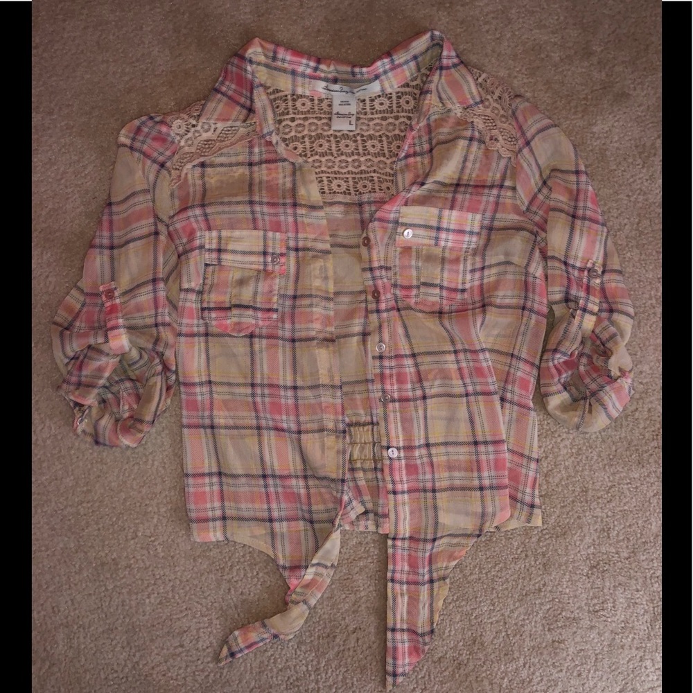 🤩 American Rag sheer tie front top L